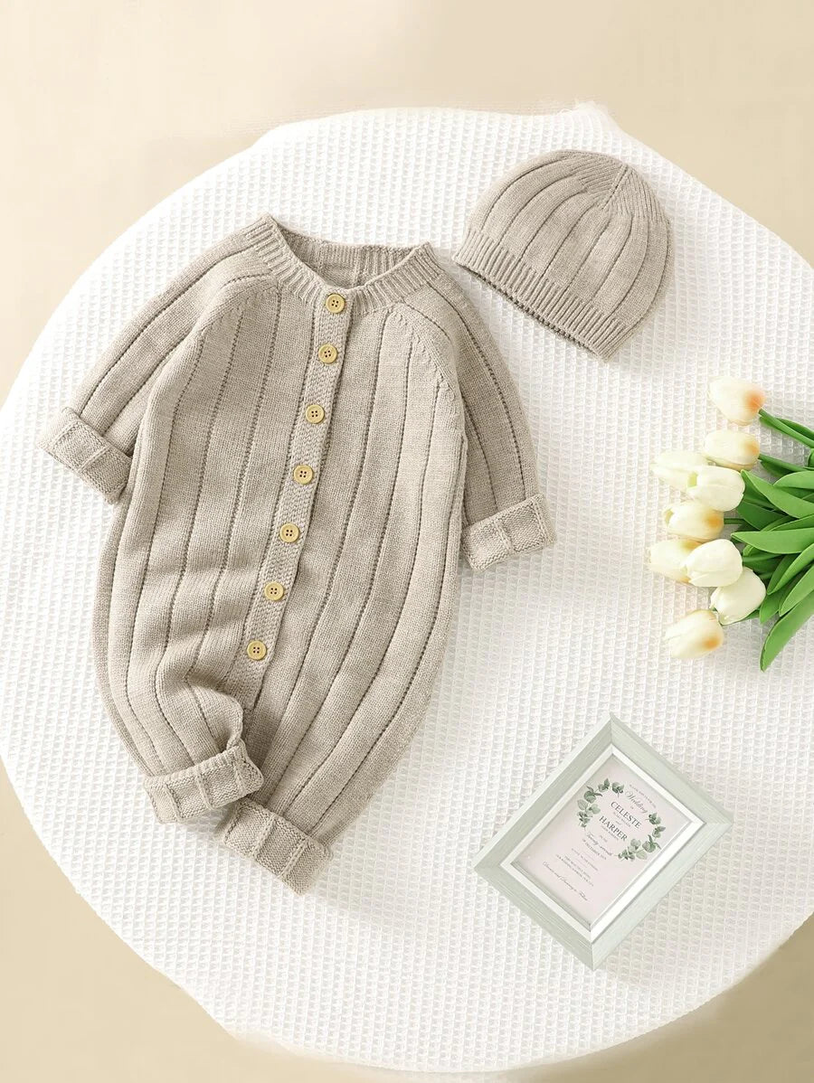 Conjunto Unissex Macacão Manga Raglan em Malha + Chapéu | Baby Zoo