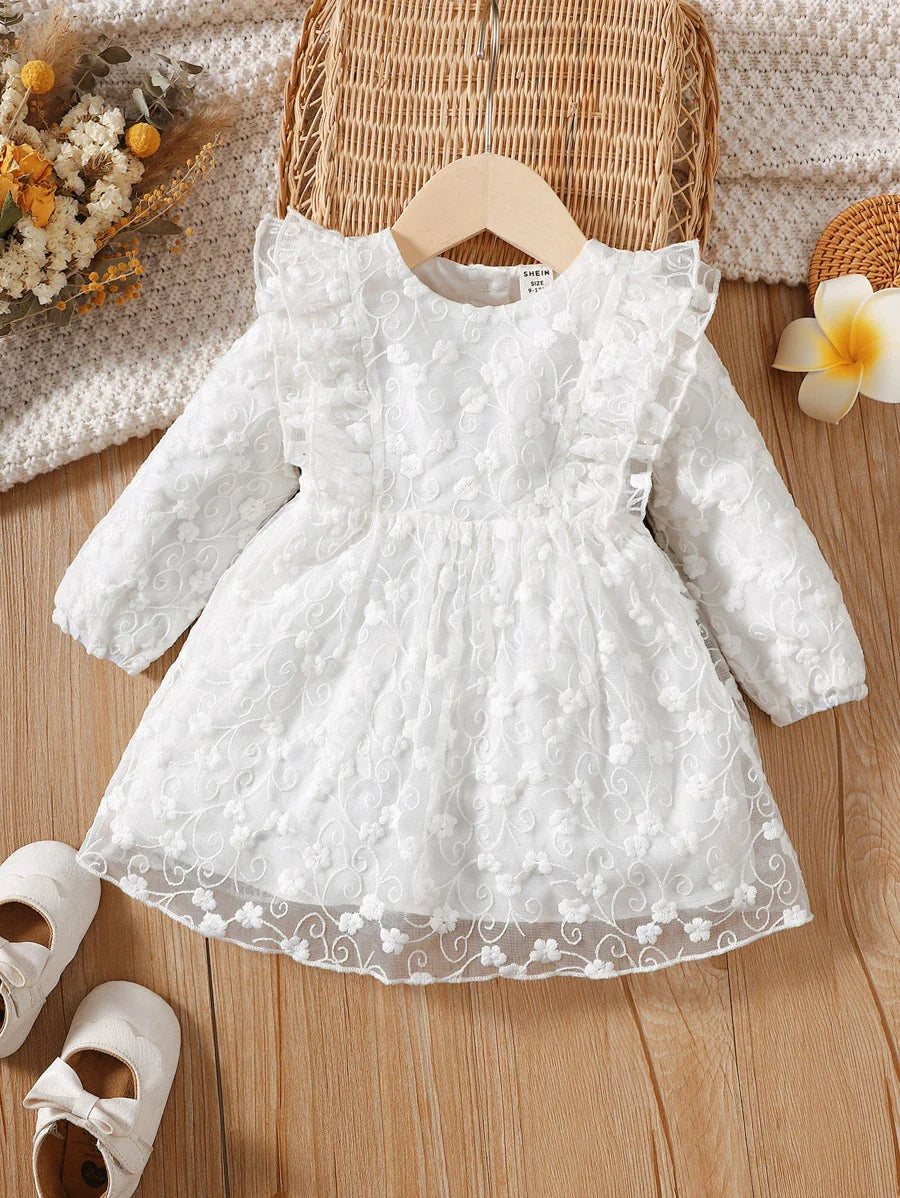 Vestido Feminino de Malha Tela com Babados & Bordado Floral – Baby Zoo