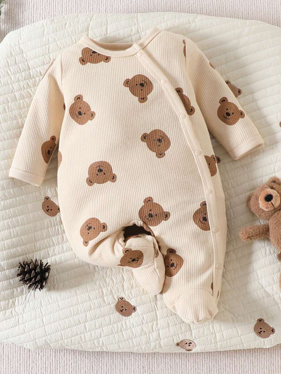 Macacão Masculino de Dormir com Pés & Botão Frontal Estampa de Urso | Baby Zoo