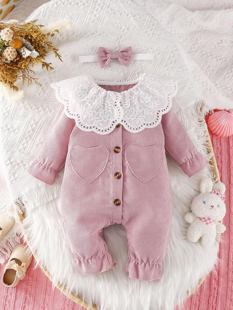 Macacão Feminino Bordado em Ilhós com Babados & Manga Bufante + Tiara | Baby Zoo