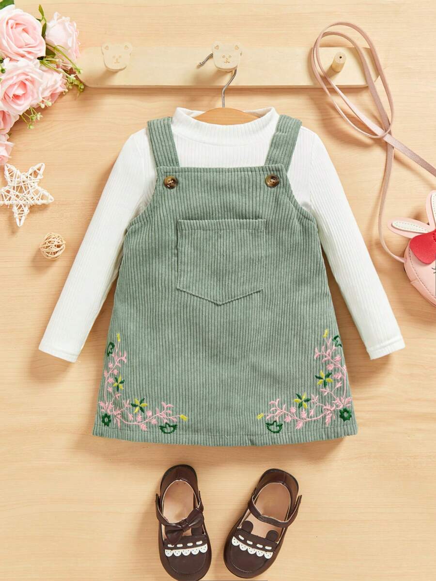 Macacão Feminino Floral Bordado Sem Camiseta – Vestido Overall | Baby Zoo