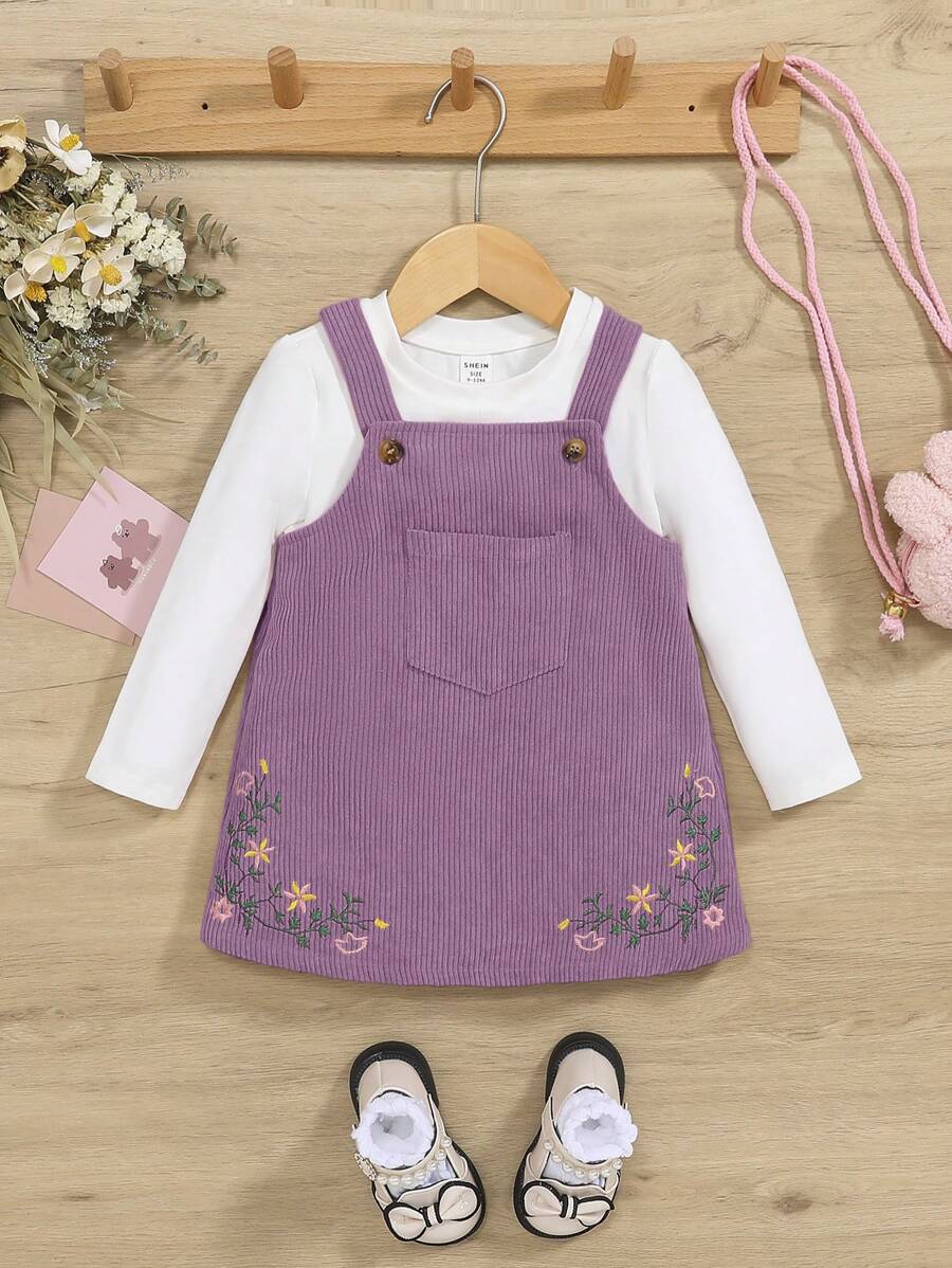 Macacão Feminino Floral Bordado Sem Camiseta – Vestido Overall | Baby Zoo