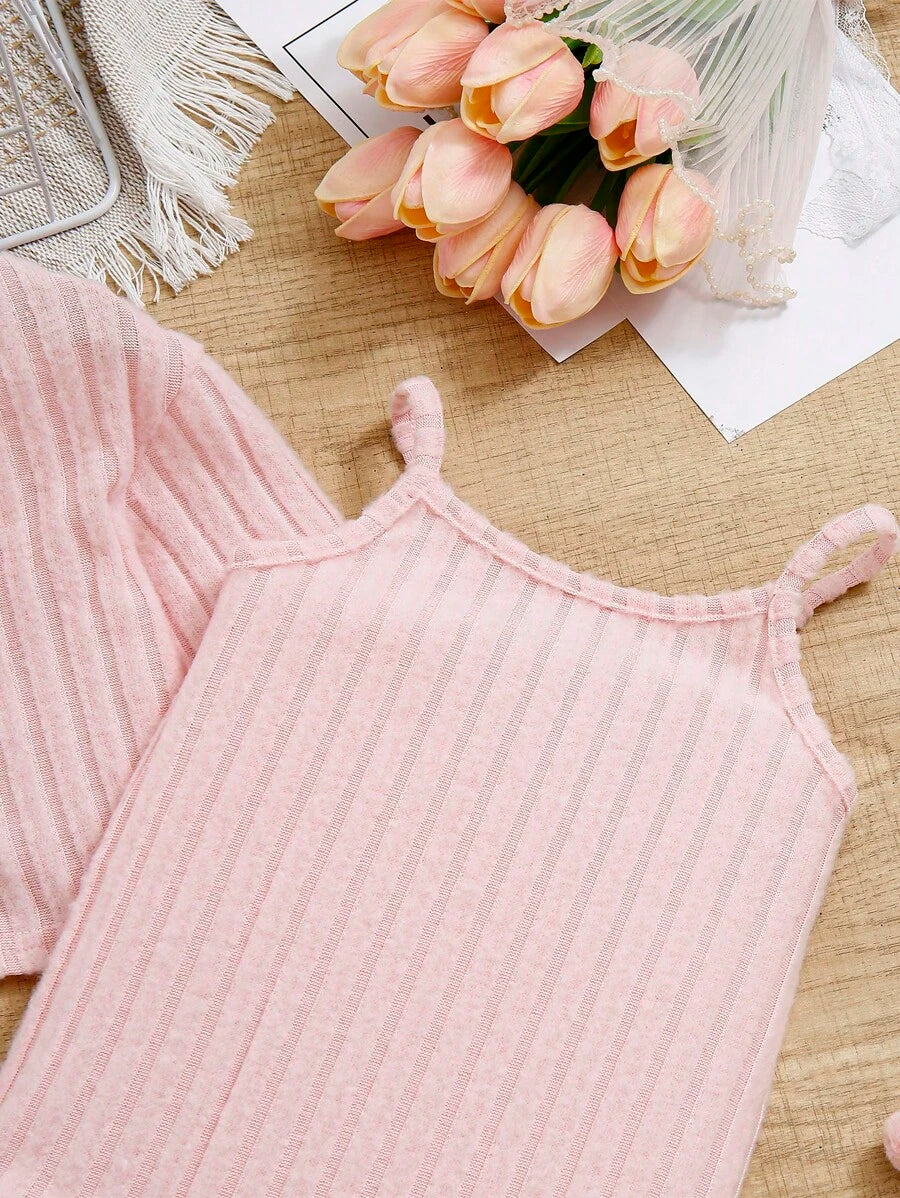 Conjunto 2 Peças Feminino Macacão de Alça Tricotado & Cardigã Aconchegante | Baby Zoo