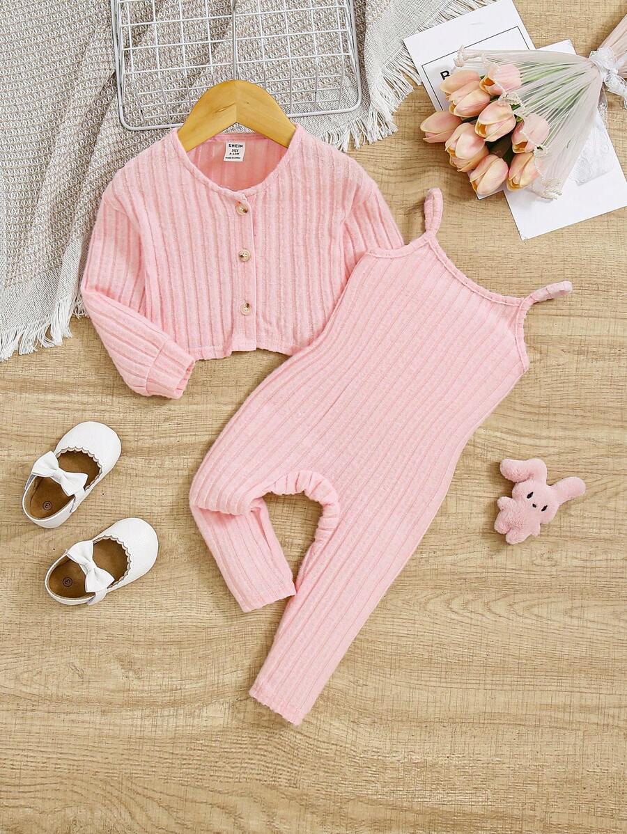 Conjunto 2 Peças Feminino Macacão de Alça Tricotado & Cardigã Aconchegante | Baby Zoo