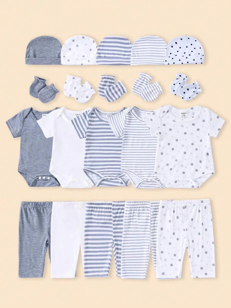 Kit 20 Peças Macacões Unissex de Verão – 5 Macacões, 5 Calças, 5 Chapéus & 5 Pares de Luvas | Baby Zoo