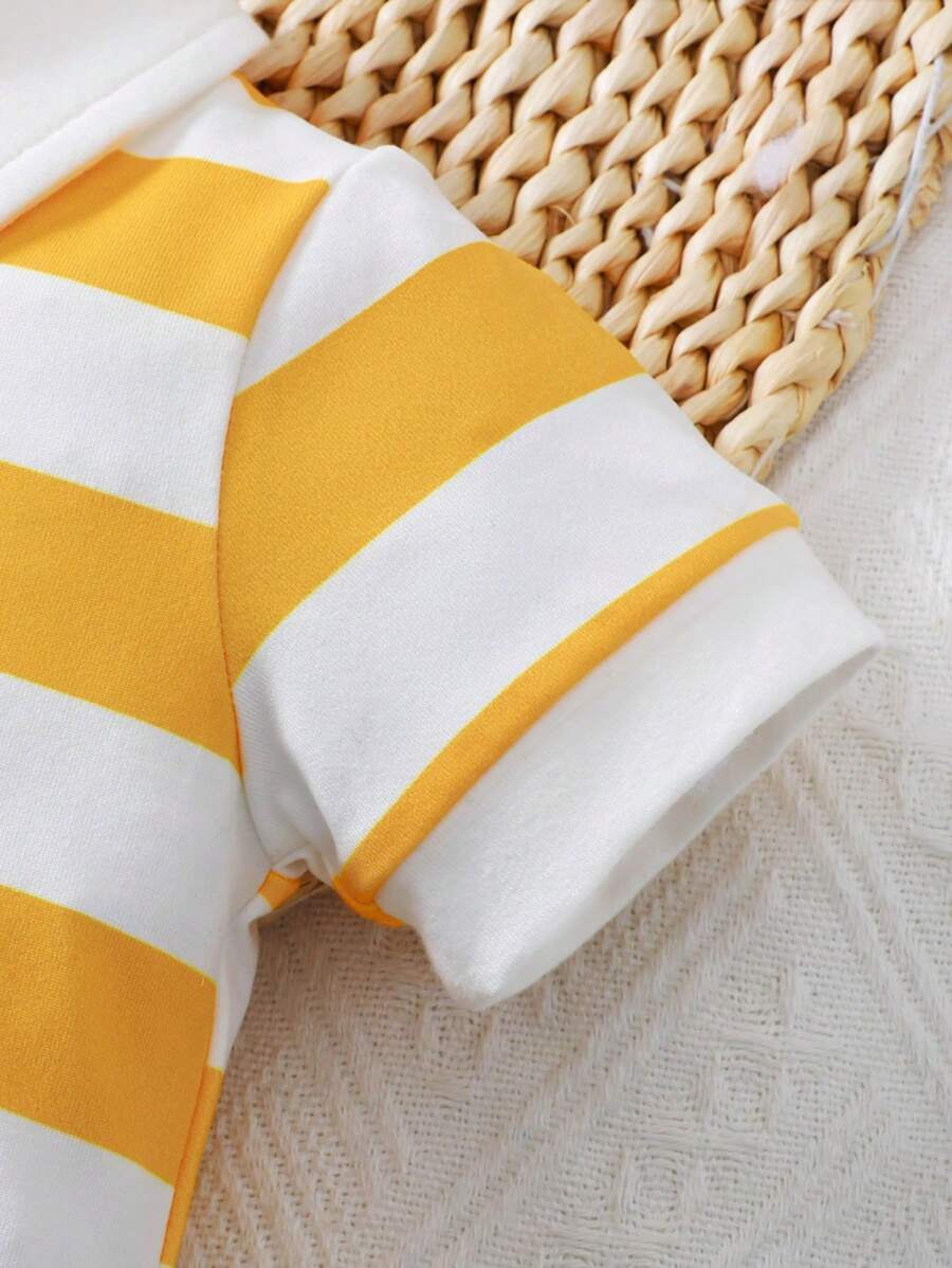 Conjunto 2 Peças Macacão Masculino Manga Curta com Gola Casual – Cores Sólidas & Listras | Baby Zoo