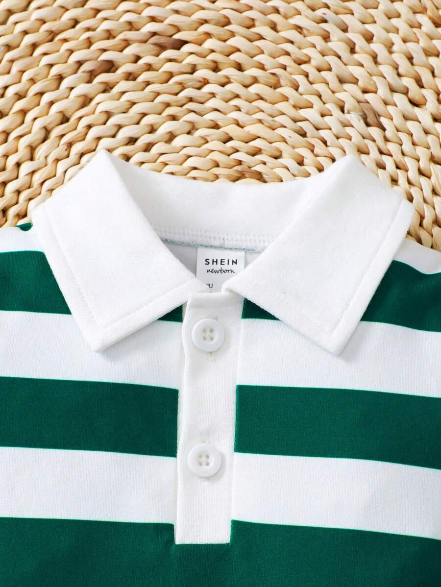Conjunto 2 Peças Macacão Masculino Manga Curta com Gola Casual – Cores Sólidas & Listras | Baby Zoo