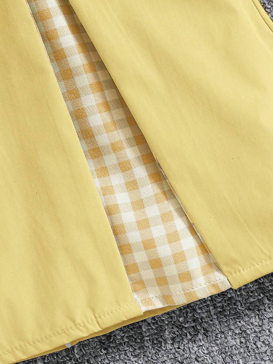 Vestido Feminino Baby Zoo Xadrez Colorblock com Laço – Manga Curta & Gola Redonda (Verão/Natal)