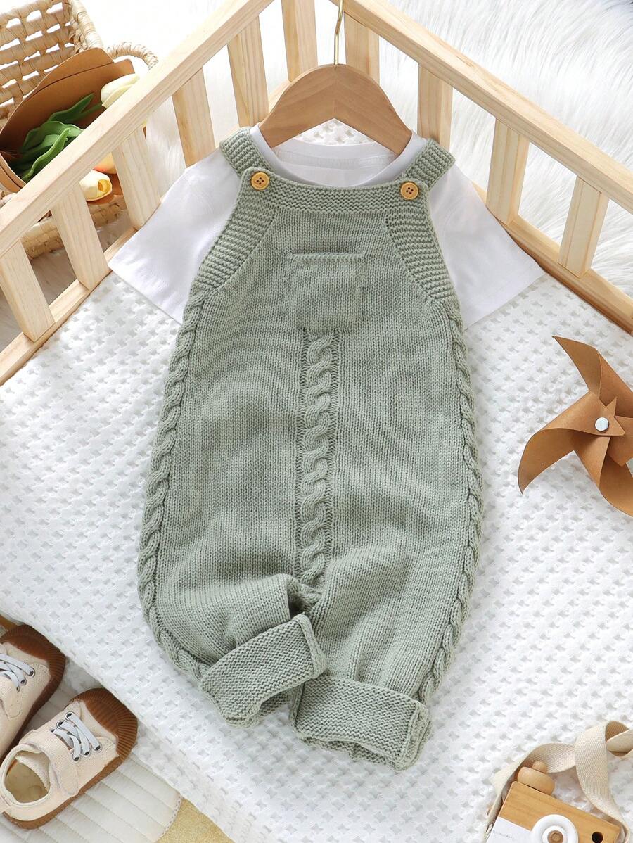 Macacão Unissex de Malha Verde Claro com Suspensórios – Casual & Confortável | Baby Zoo