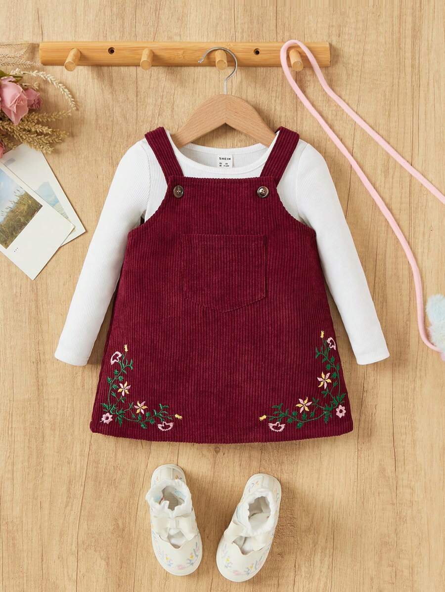 Macacão Feminino Floral Bordado Sem Camiseta – Vestido Overall | Baby Zoo