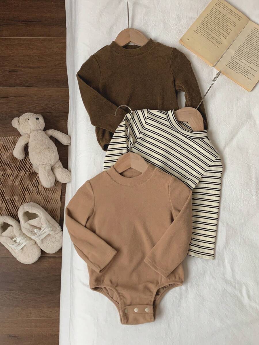 Conjunto 3 Bodies Masculinos Listrados Gola Alta com Virilha Aberta – Outono/Inverno | Baby Zoo
