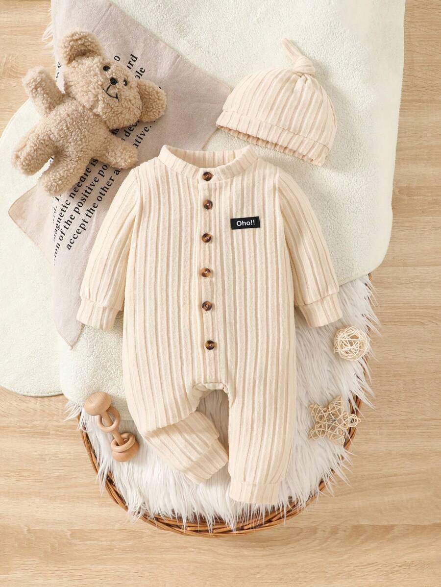 Macacão Feminino Manga Longa com Patch Sólido & Decoração de Letras – Versátil Outono/Primavera/Inverno | Baby Zoo