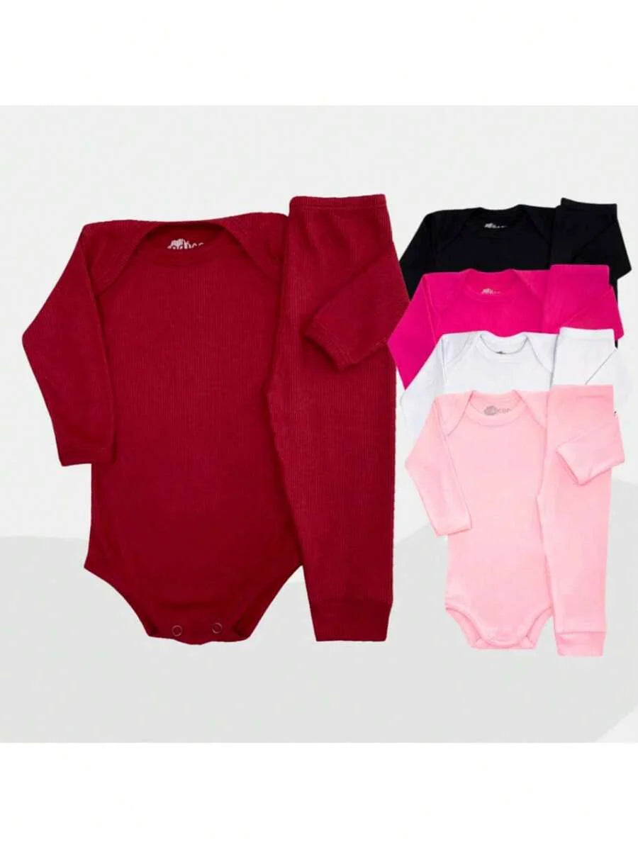 Kit BabyZoo 14 Peças para Bebê Unissex | 7 Bodies Manga Longa + 7 Mijões 100 % Algodão – Conforto, Praticidade e Estilo