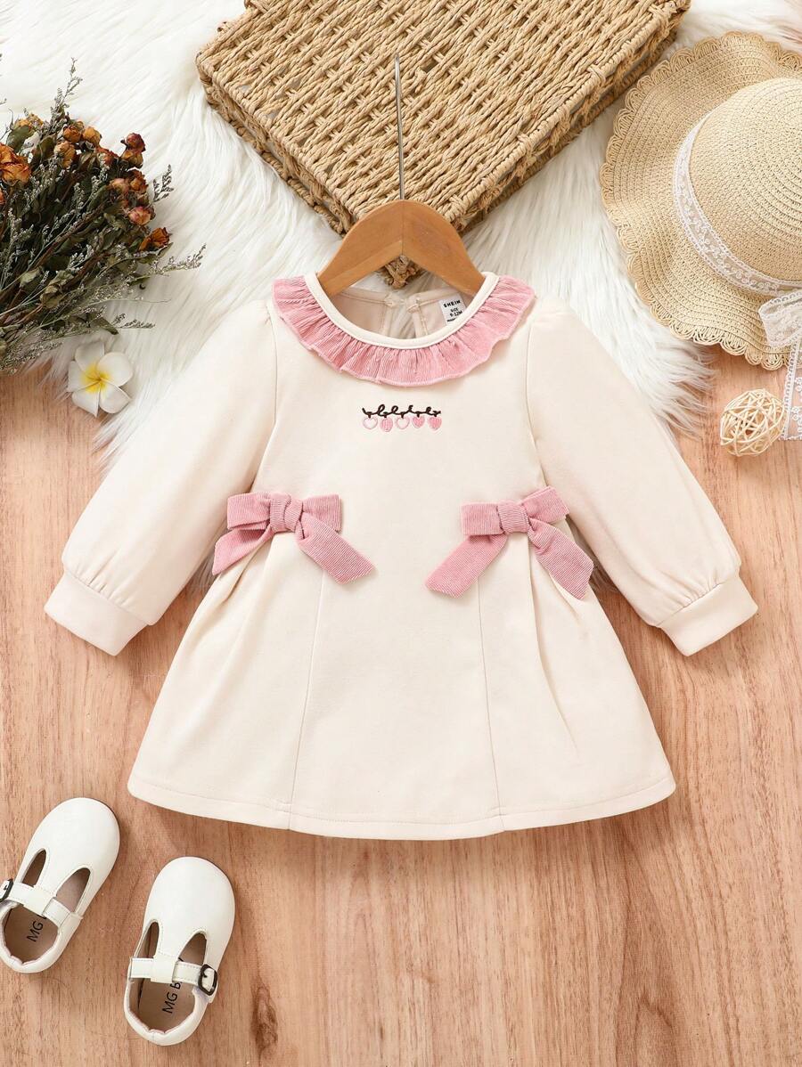 Vestido Feminino Manga Longa com Gola Babada & Laço – Versátil Outono/Inverno | Baby Zoo