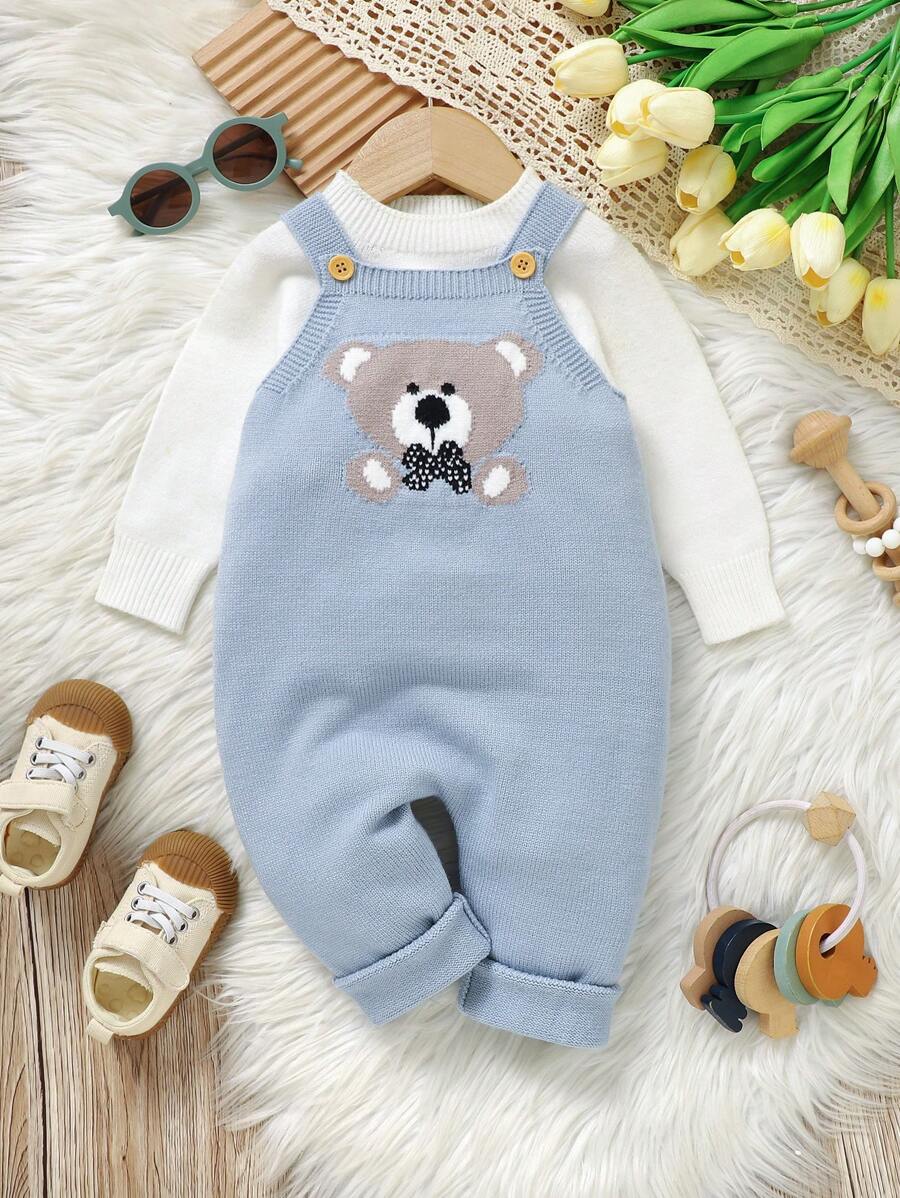 Macacão Masculino de Tricô com Estampa de Urso & Babador – Casual Confortável | Baby Zoo