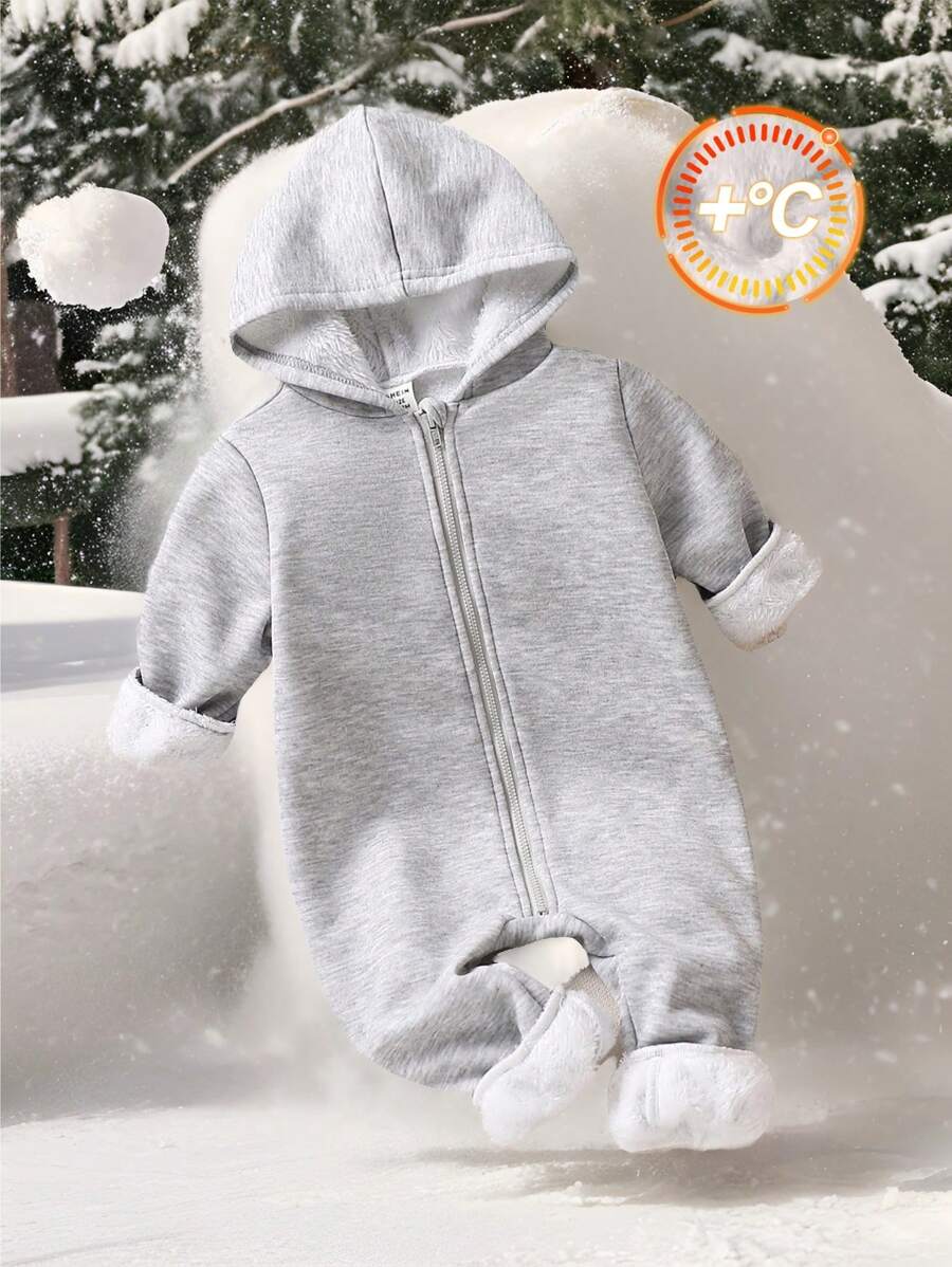 Macacão Unissex Cáqui com Forro de Pelúcia, Capuz & Zíper Frontal – Outono/Inverno | Baby Zoo