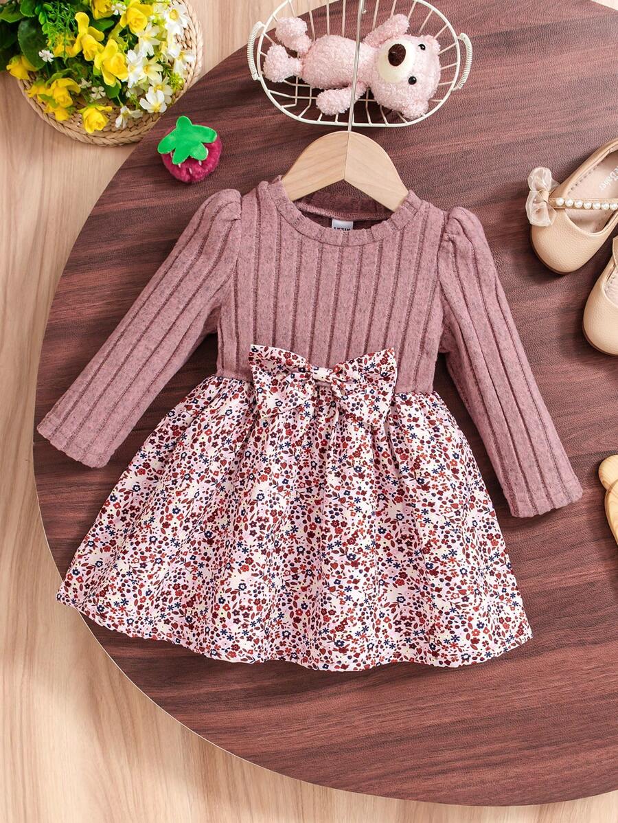 Vestido Feminino Manga Longa em Tricô Canelado com Estampa Floral Delicada – Outono | Baby Zoo