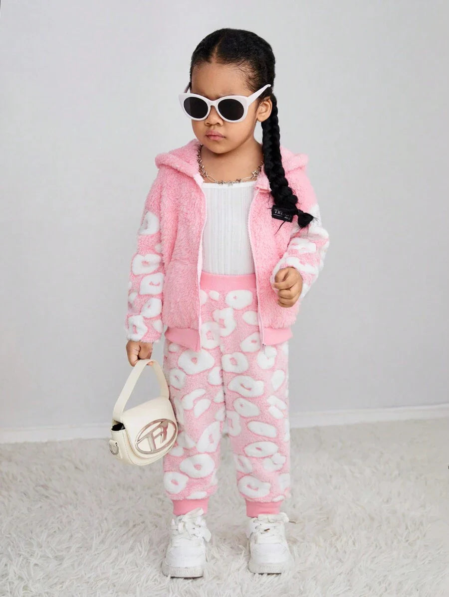 Conjunto 2 Peças Feminino Cardigan Peluciado & Calça Flanela com Estampa de Leopardo – Outono/Inverno | Baby Zoo