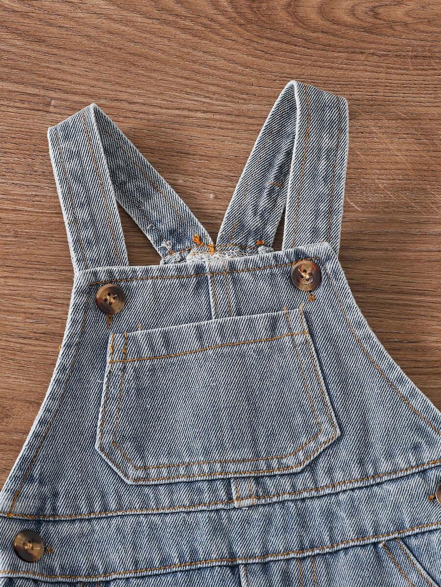 Conjunto 2 Peças Macacão Jeans com Bolsos & Camiseta Manga Longa Branca – Casual Primavera/Outono | Baby Zoo