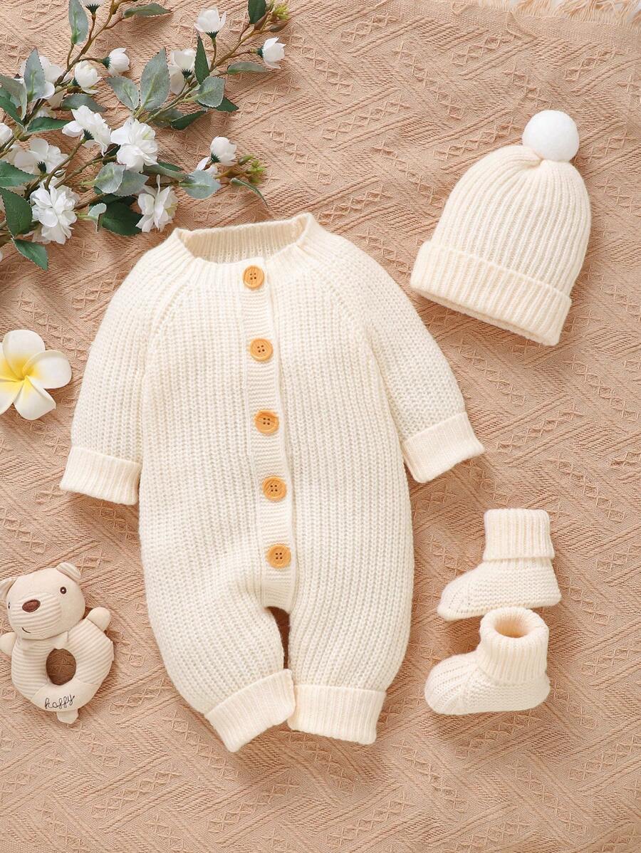 Conjunto 3 Peças Macacão de Suéter, Sapatos & Chapéu Unissex | Baby Zoo