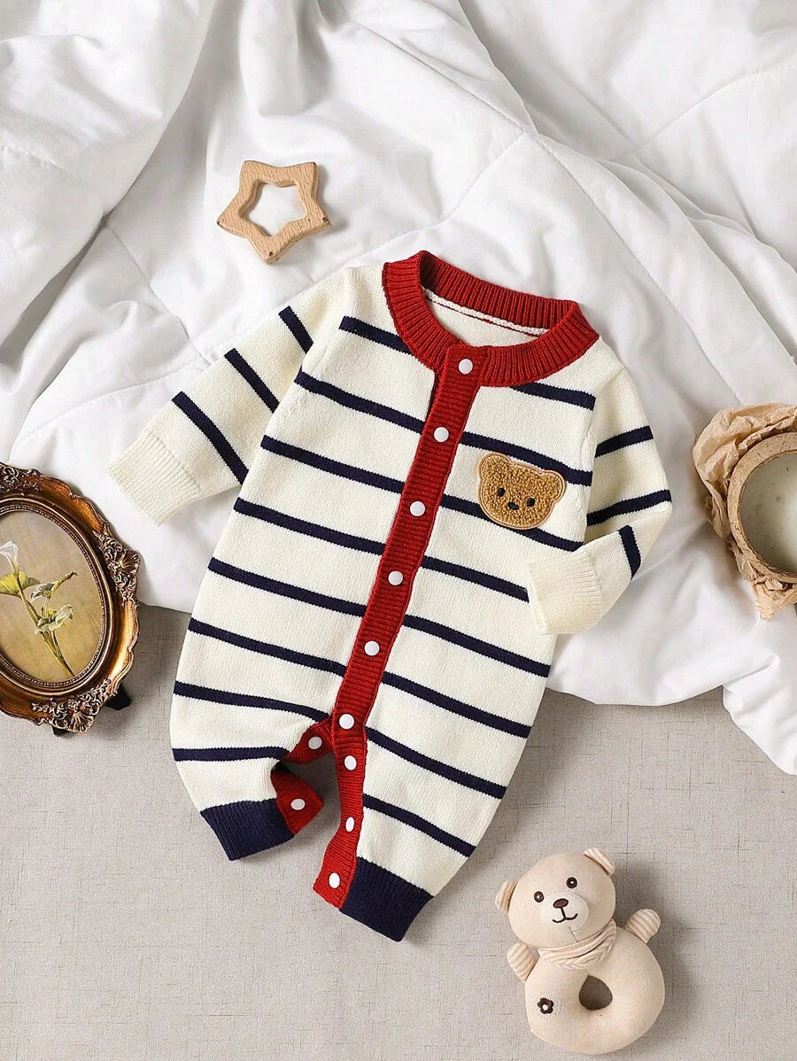 Macacão Saída Maternidade Masculino de Tricô Listrado Colorblock – Versátil & Confortável | Baby Zoo