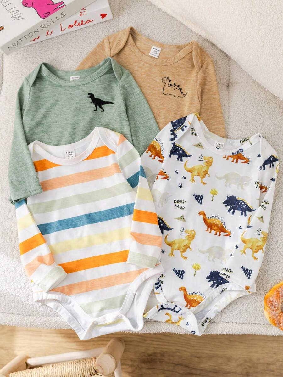 Conjunto 4 Bodies Masculinos Dino Colorblock Manga Curta – Recém-Nascido | Baby Zoo