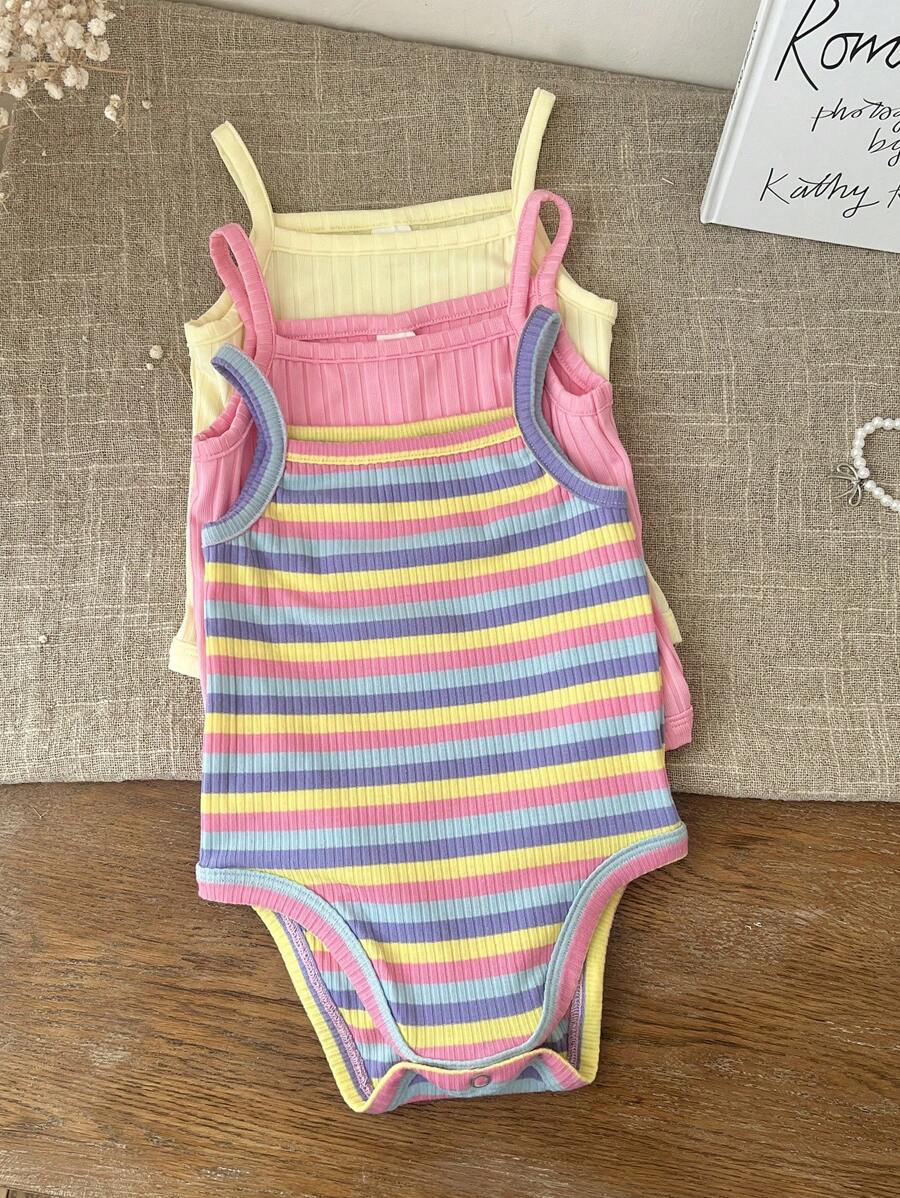 Conjunto 3 Bodies Femininos Listrados em Malha Colorida | Baby Zoo
