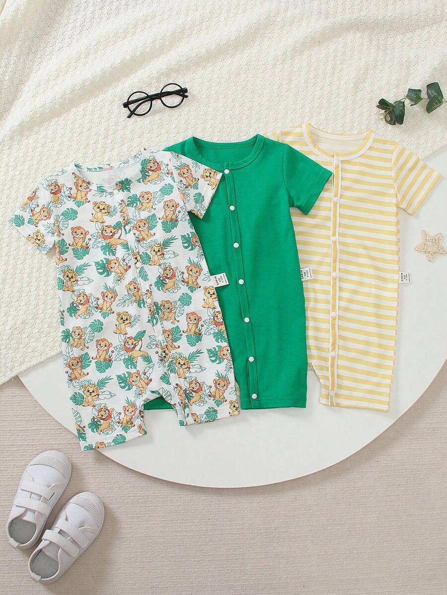 Conjunto 3 Peças Macacões Unissex Casual Estampado – Primavera/Verão | Baby Zoo