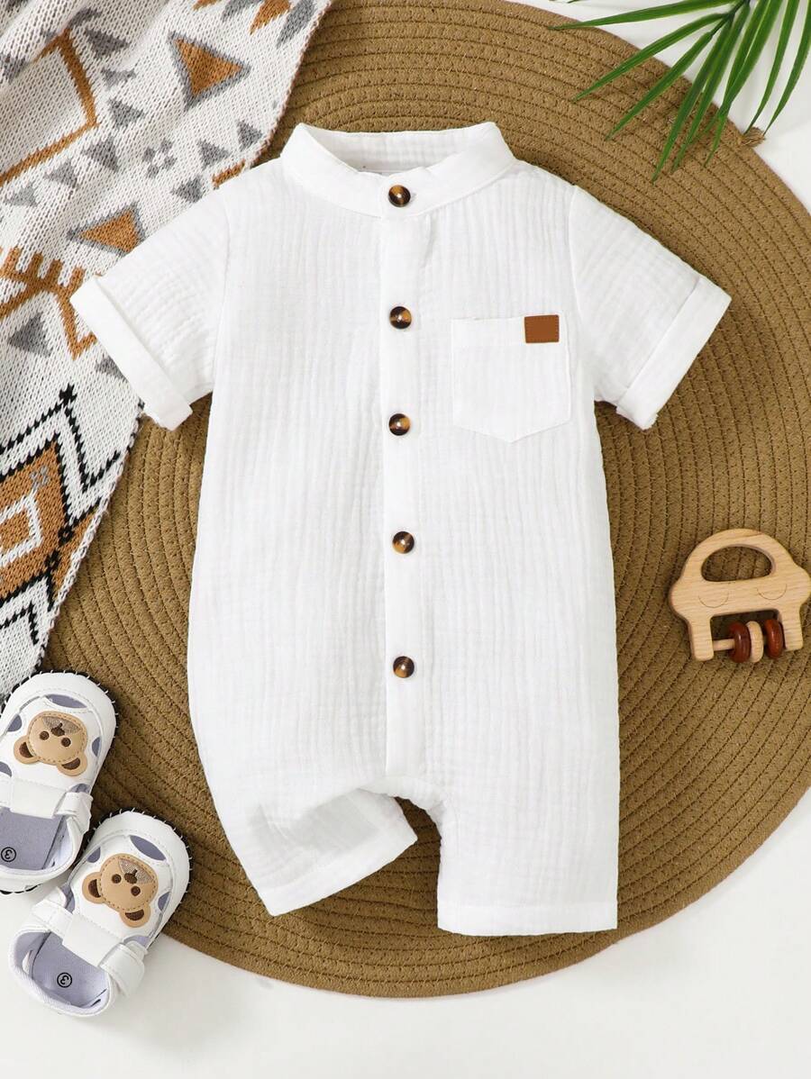 Conjunto Unissex Macacão Manga Curta com Snap + Shorts Branco – Primavera/Verão | Baby Zoo