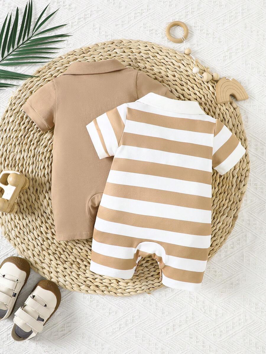 Conjunto 2 Peças Macacão Masculino Manga Curta com Gola Casual – Cores Sólidas & Listras | Baby Zoo