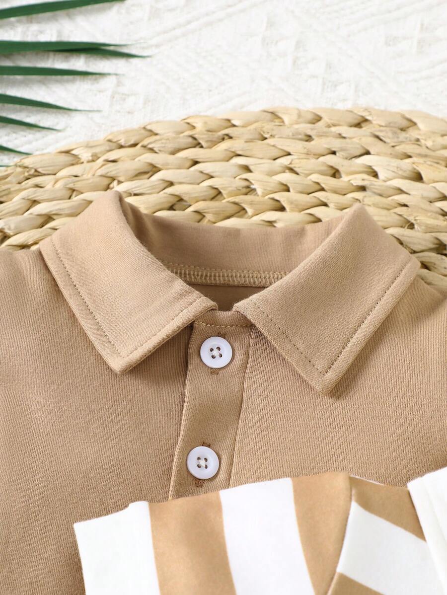Conjunto 2 Peças Macacão Masculino Manga Curta com Gola Casual – Cores Sólidas & Listras | Baby Zoo