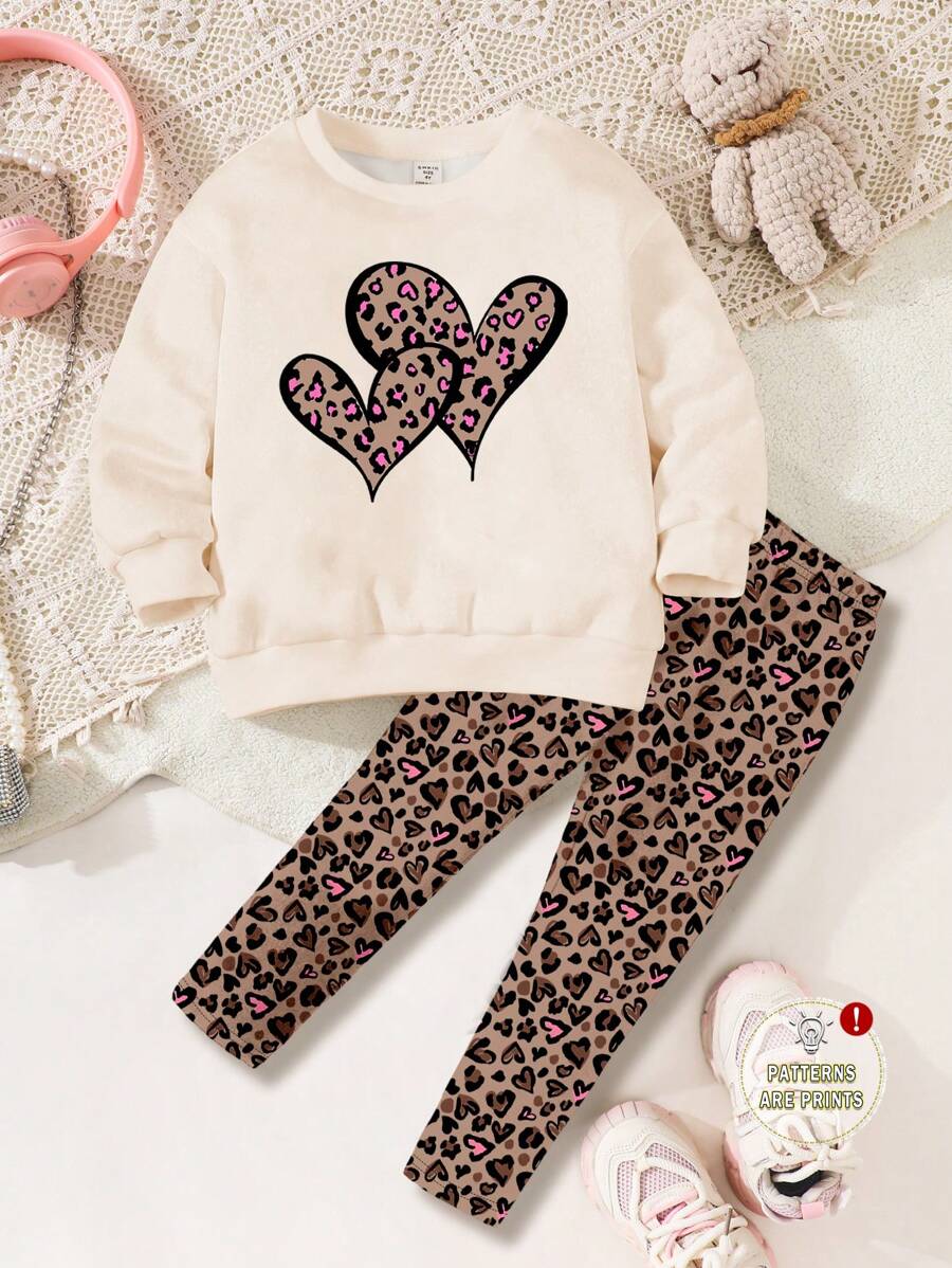 Conjunto 2 Peças Feminino Suéter Gola Careca & Calça Jogger – Estampa Coração de Leopardo | Baby Zoo