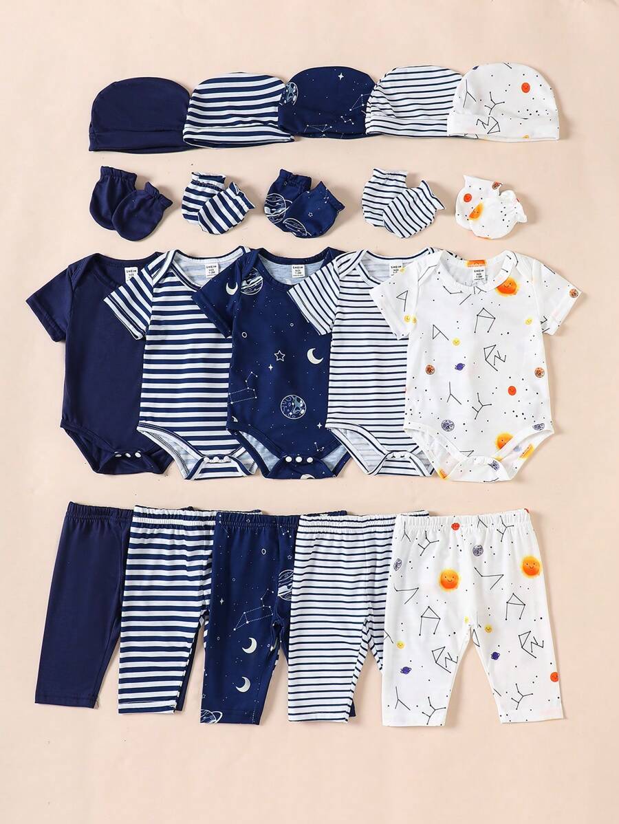 Kit Verão 20 Peças Bebê Menino – 5 Bodies, 5 Calças, 5 Chapéus & 5 Pares de Luvas | Baby Zoo