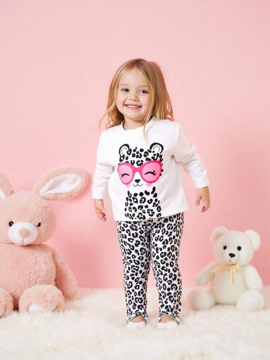 Conjunto 2 Peças Feminino – Camiseta Manga Longa & Calça Estampada Leopardo/Gato | Baby Zoo