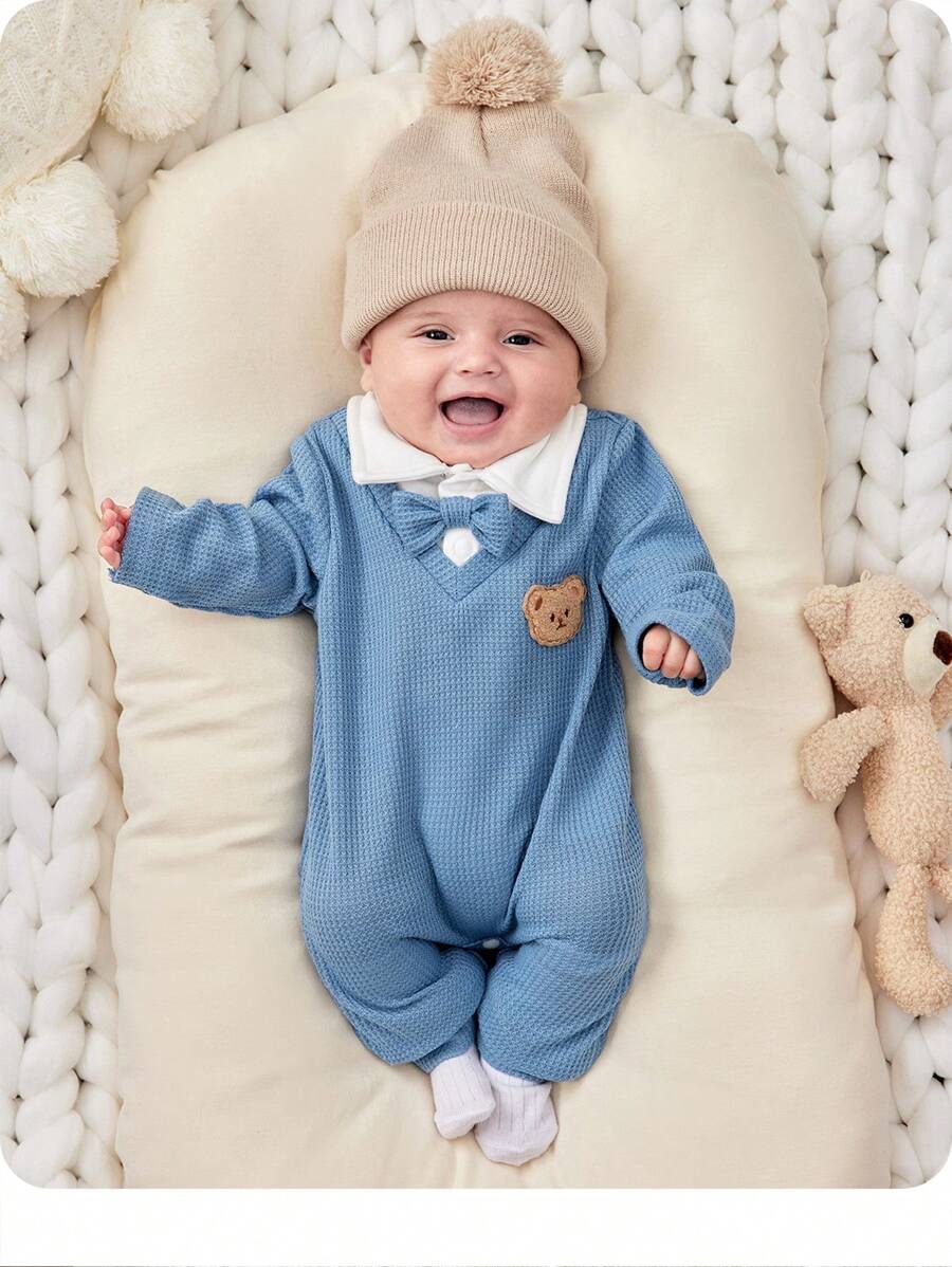 Macacão Masculino Verde & Branco em Waffle Térmico com Colarinho Urso – Casual Outono/Inverno | Baby Zoo