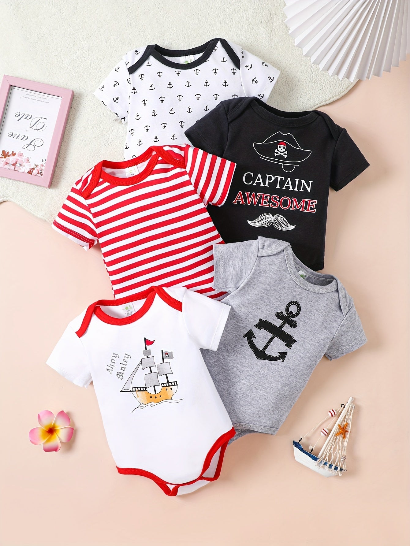 Kit 5 Bodies Estilo Náutico em Algodão para Meninos – Conforto e Charme no Verão
