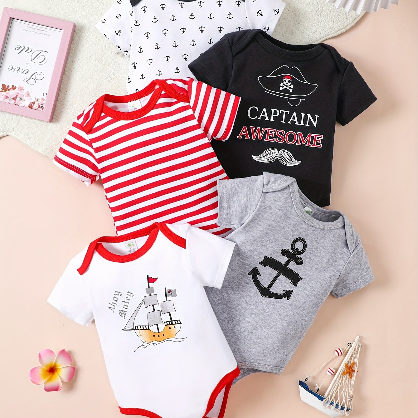 Kit 5 Bodies Estilo Náutico em Algodão para Meninos – Conforto e Charme no Verão