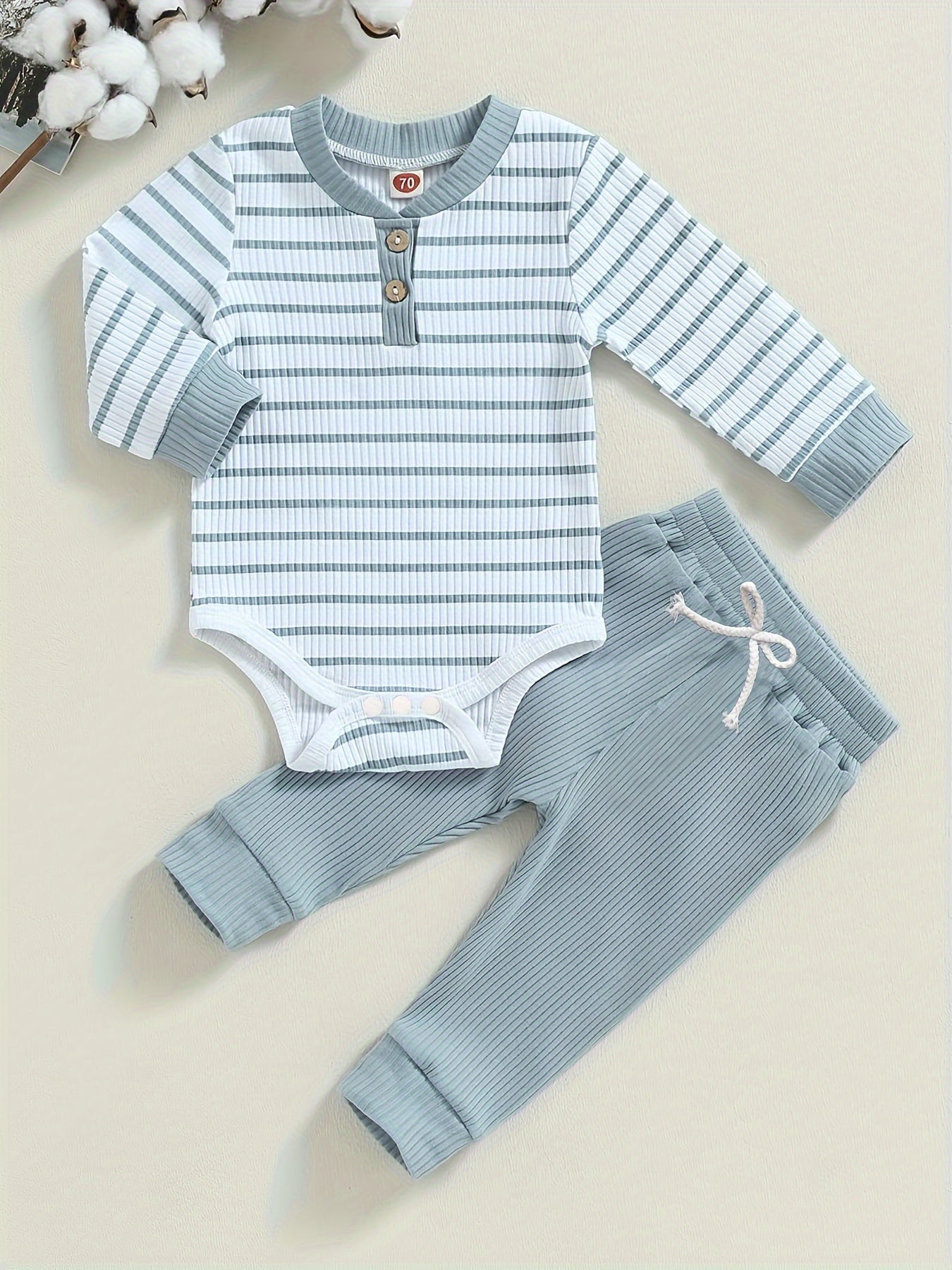 Conjunto BabyZoo Bebê Menino – Body Listrado com Botões + Calça Casual | Roupa de Inverno para Passeios