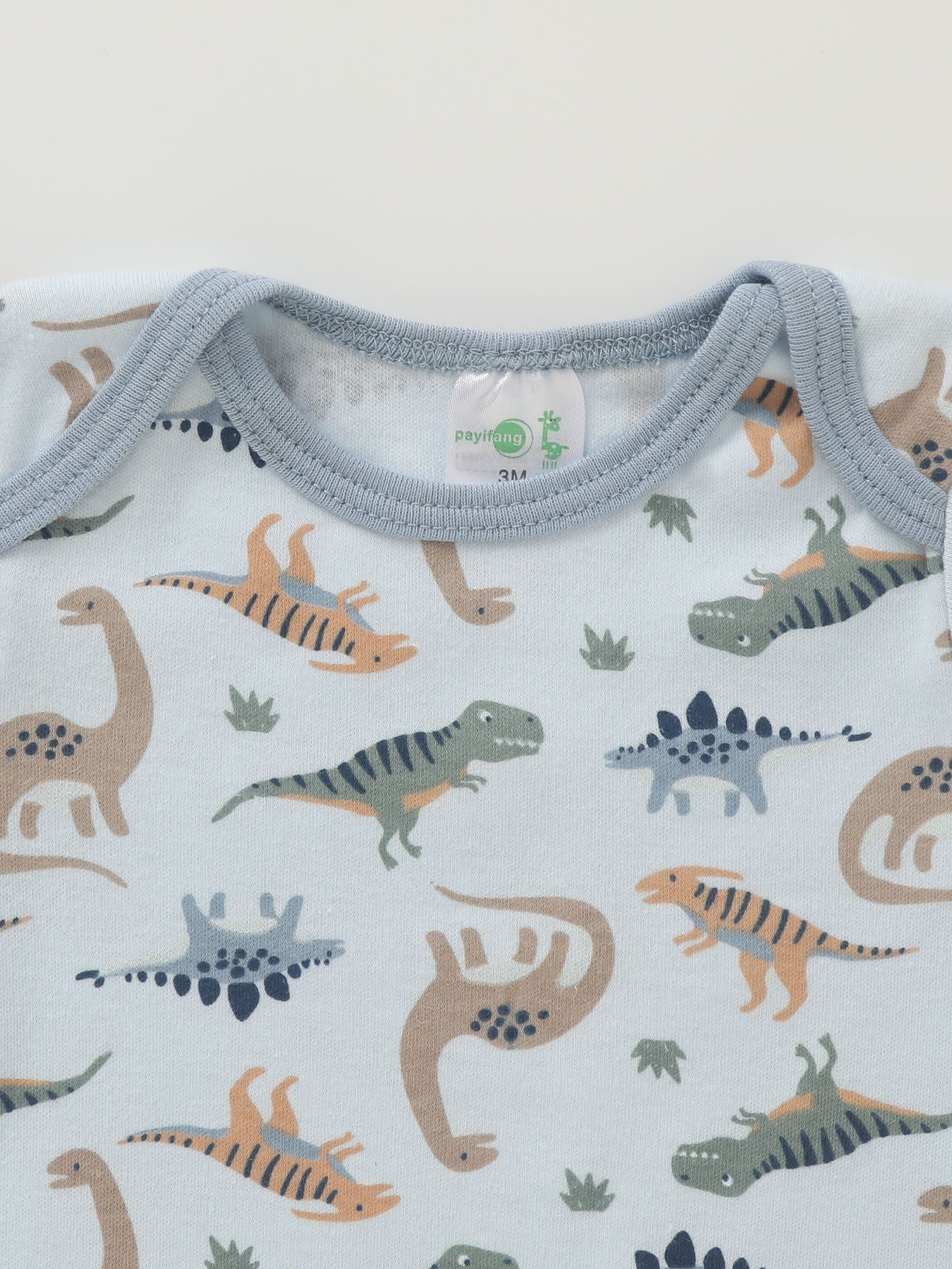 Kit 6 Body para Bebê Menino – Bordado de Dinossauro & Caminhão, 60 % Algodão, Manga Curta, Gola Redonda