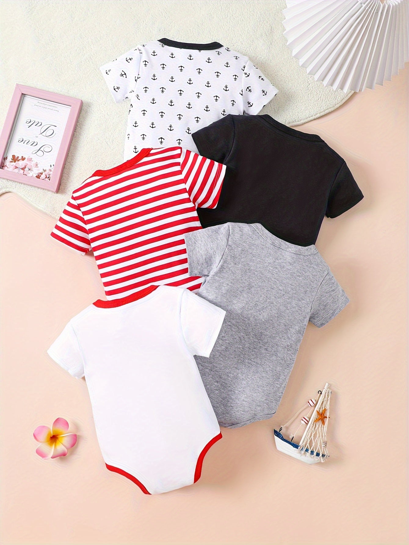 Kit 5 Bodies Estilo Náutico em Algodão para Meninos – Conforto e Charme no Verão