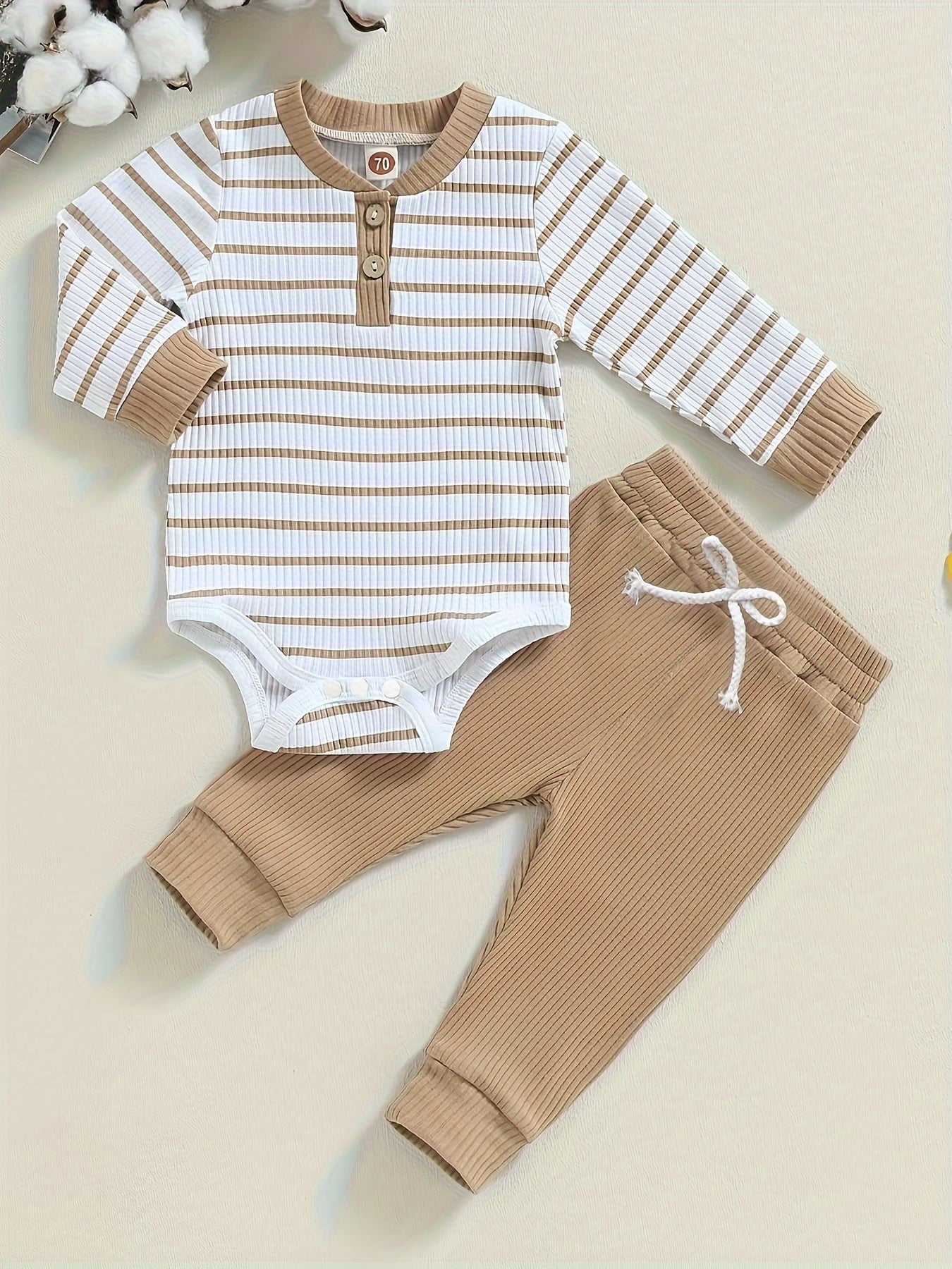 Conjunto BabyZoo Bebê Menino – Body Listrado com Botões + Calça Casual | Roupa de Inverno para Passeios
