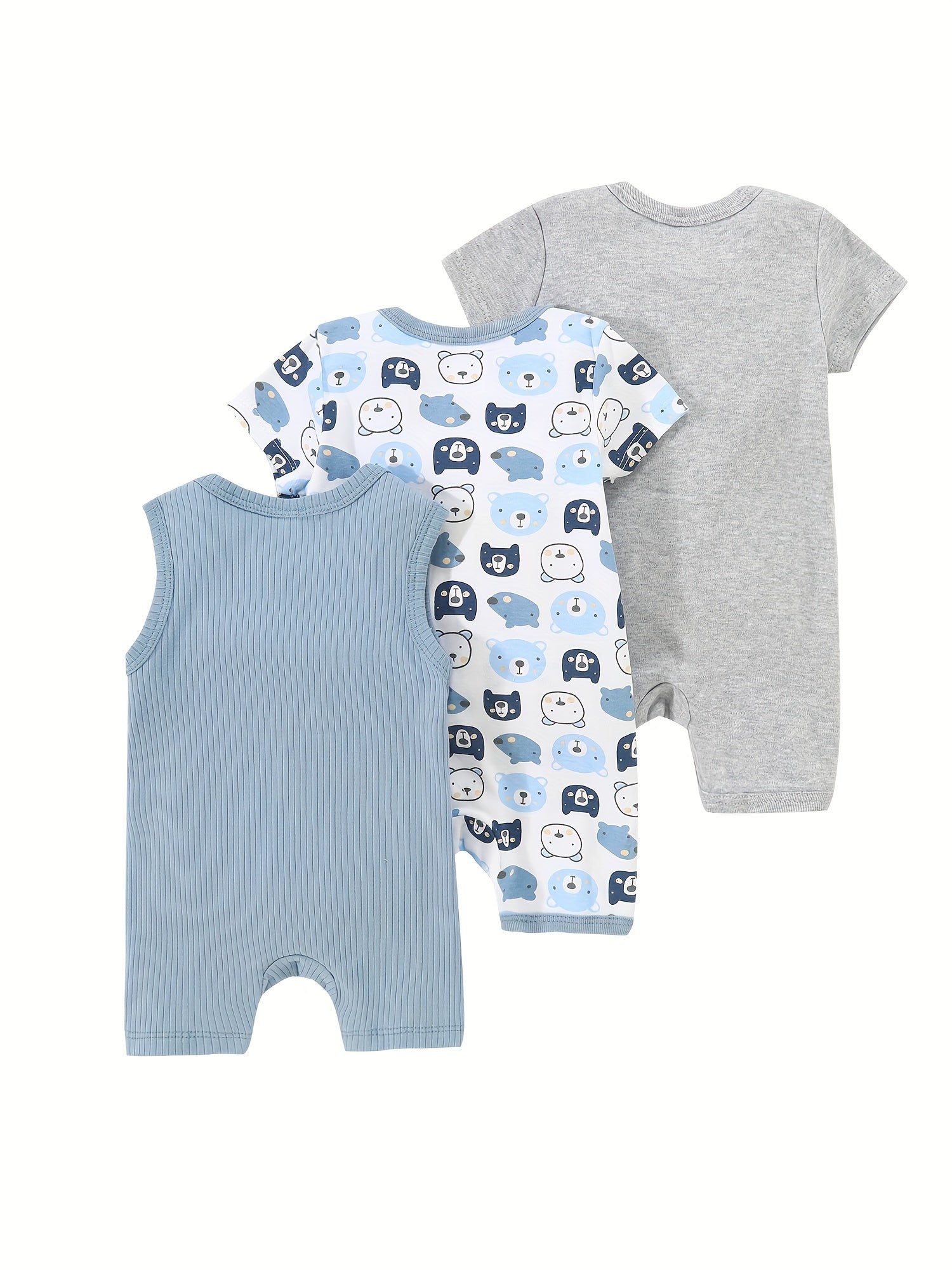 Kit 3 Bodies BabyZoo Bebê Menino – Estampa de Ursinho | Manga Curta em Algodão | Roupas Confortáveis para Todas as Estações