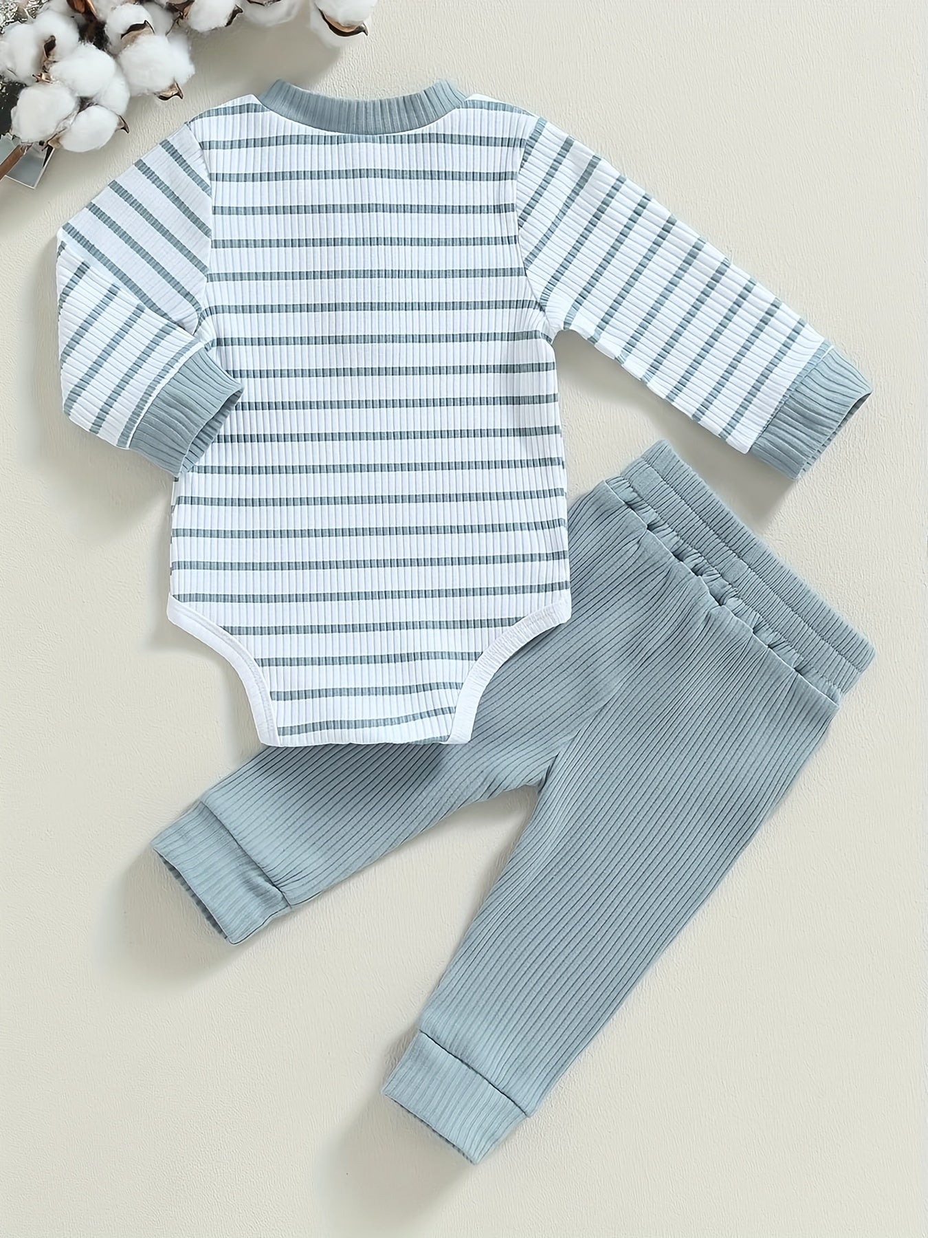 Conjunto BabyZoo Bebê Menino – Body Listrado com Botões + Calça Casual | Roupa de Inverno para Passeios