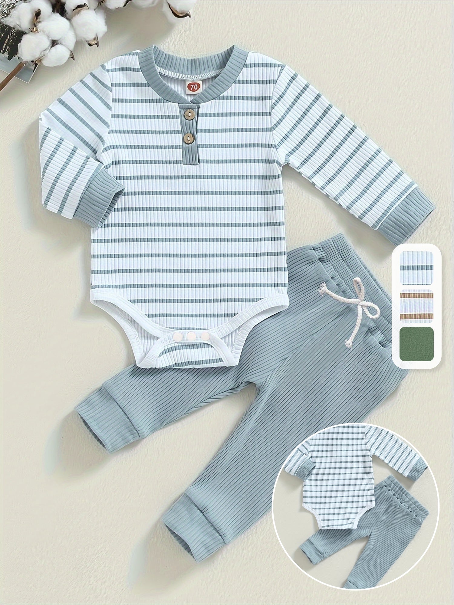 Conjunto BabyZoo Bebê Menino – Body Listrado com Botões + Calça Casual | Roupa de Inverno para Passeios