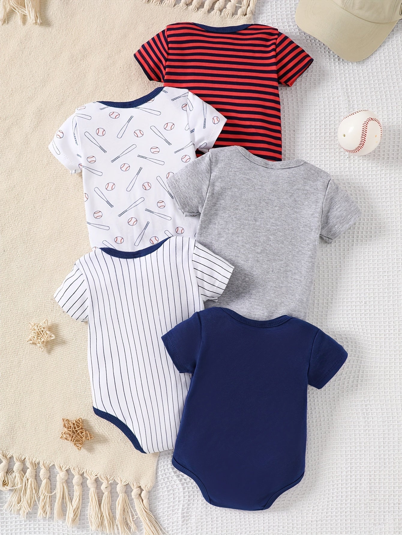 Kit 5 Bodies BabyZoo Bebê Menino – 100% Algodão | Estampa Baseball | Manga Curta | Presente Ideal