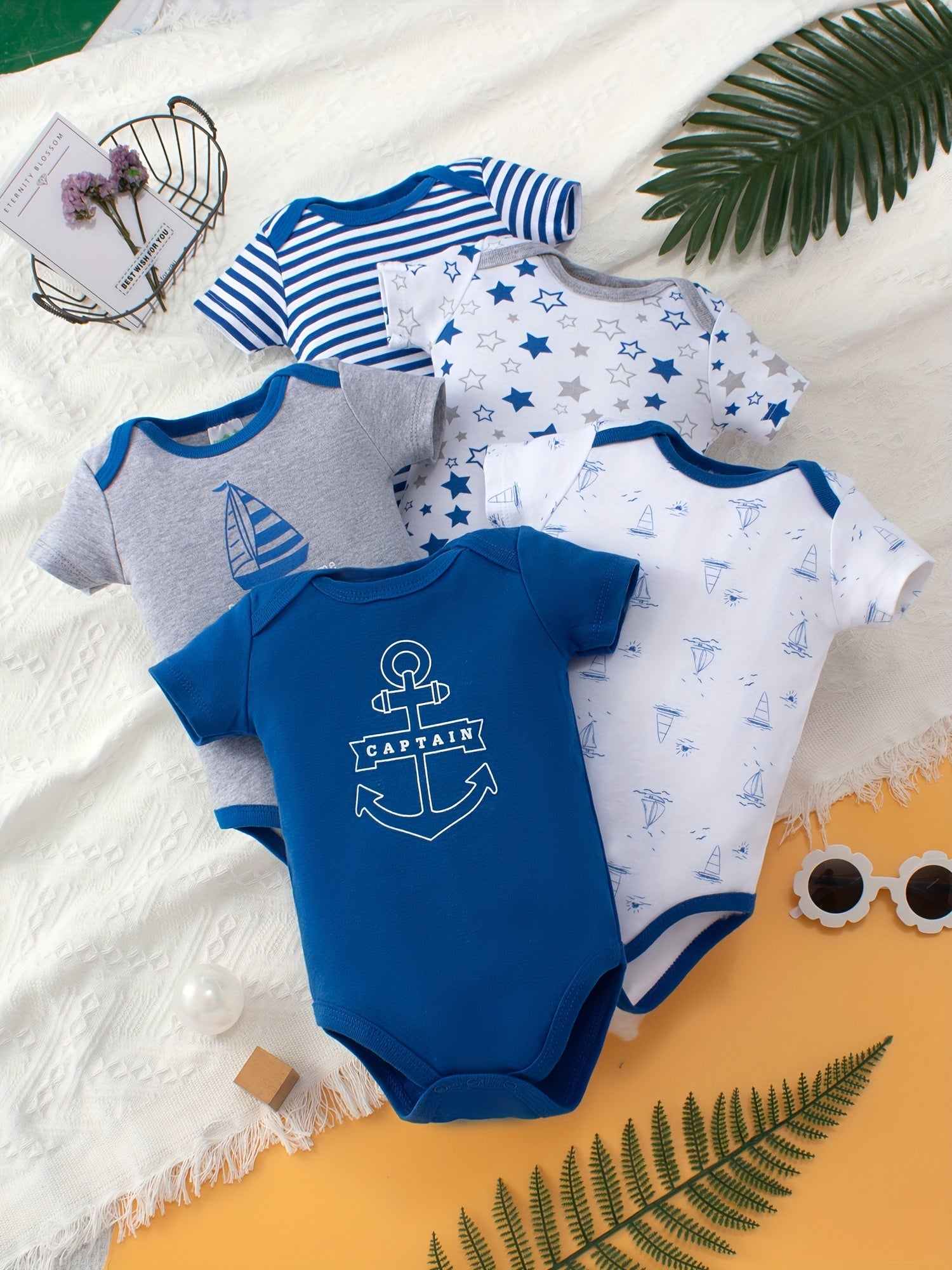 Kit 5 Bodies Estilo Náutico em Algodão para Meninos – Conforto e Charme no Verão