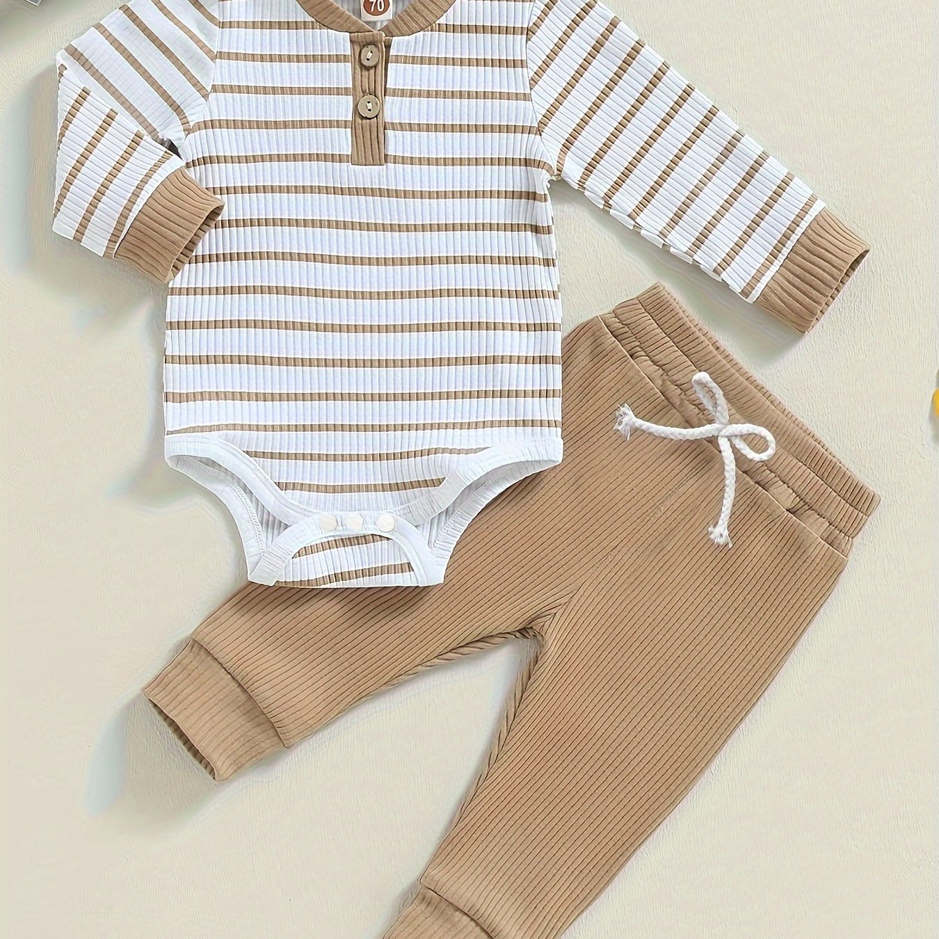 Conjunto BabyZoo Bebê Menino – Body Listrado com Botões + Calça Casual | Roupa de Inverno para Passeios